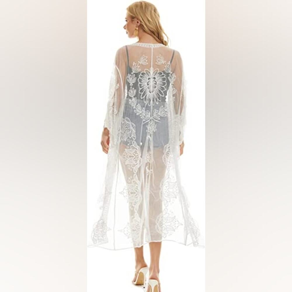 New Sheer Lace White Swimsuit Coverup Sexy‎ Beach Coverup One Size 4-14